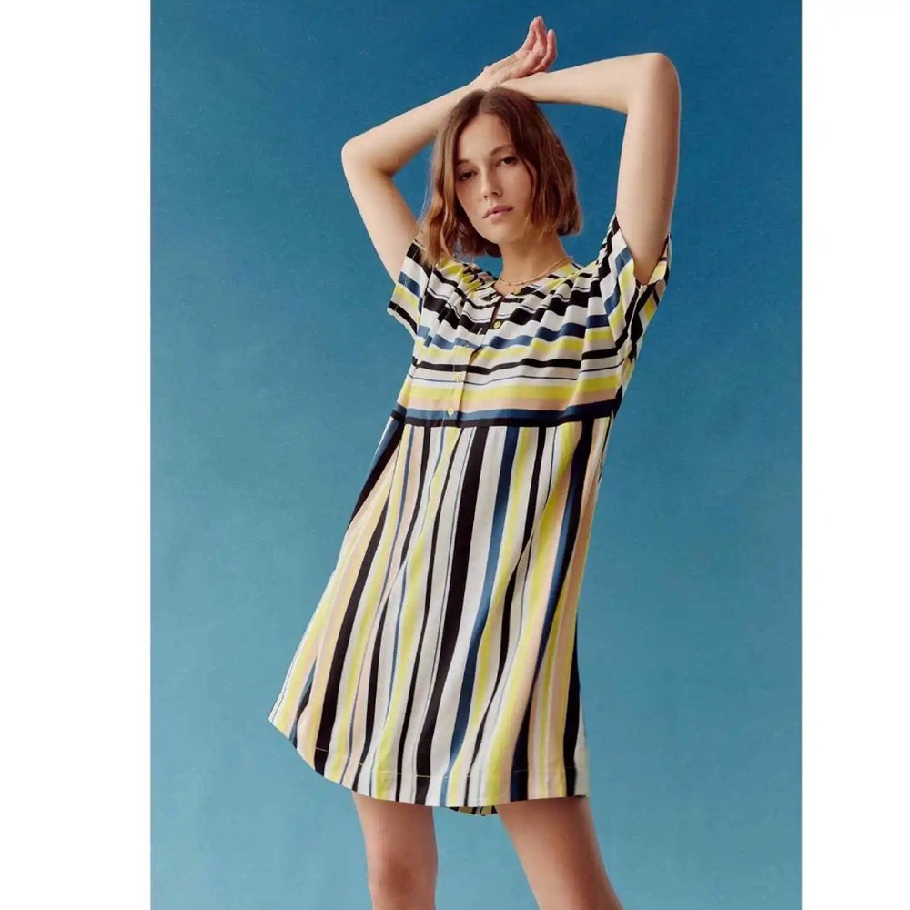 PETER SOM for Anthropologie Naxos Yellow Blue Striped Tunic Dress Small
